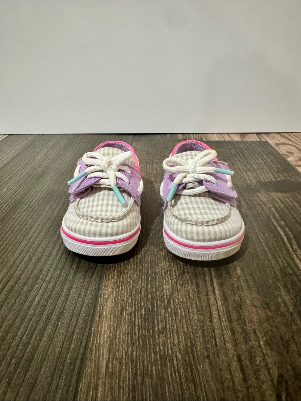 Sperry Intrepid Crib Gingham Boat Shoes Girls Toddler Size 2M Pink Purple - Picture 8 of 15